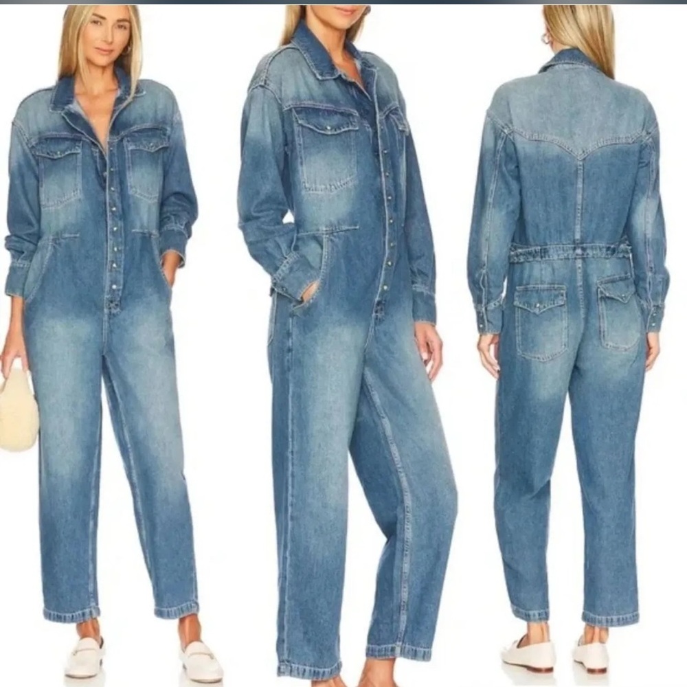 Free People Blue Denim Jumpsuit